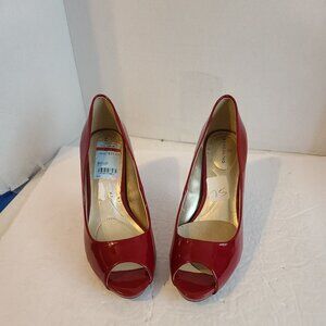BANDOLINO "B Flexible" Red  Peep Toe Platform  Size 7.5 High Heel Shoe